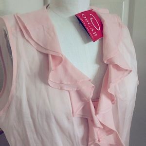 Oscar de la Renta soft pink ruffle blouse.  Size 12, NWT.